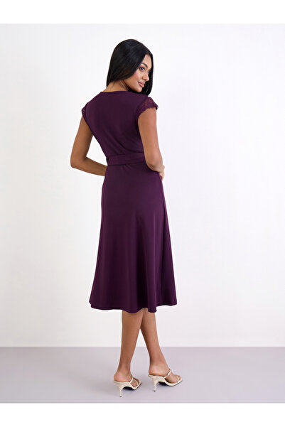 Styli Women Purple Lace Detail Sleeveless A-Line Midi Dress