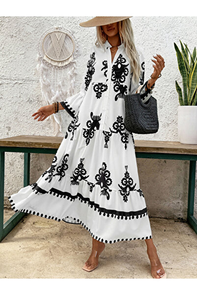 Take Two By Styli Floral Embroidered Ruffle Hem Maxi Dress