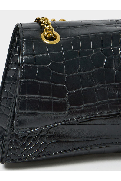 Styli Croc Skin Gold Chain Strap Detail Shoulder Bag
