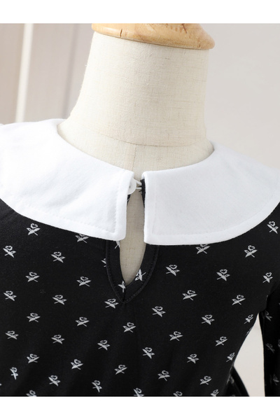 Take Two By Styli Girl's Print Colorblock Collar Long Sleeve A-line Dress