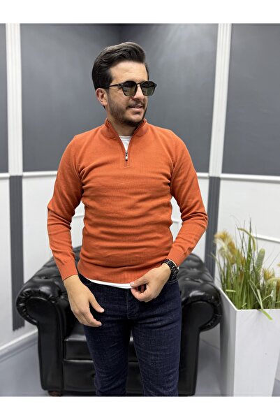 Avni Ceylan Men's Zippered Half-Thigh 100% Cotton Knit Sweater