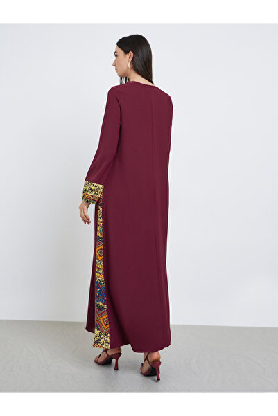 Take Two By Styli Burgundy Printed Side Panel Jalabiya