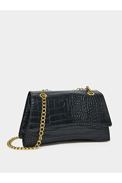 Styli Croc Skin Gold Chain Strap Detail Shoulder Bag