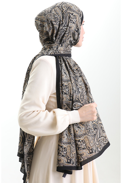sefamerve Karaca Patterned Mio Shawl 82011-09 Black Gold