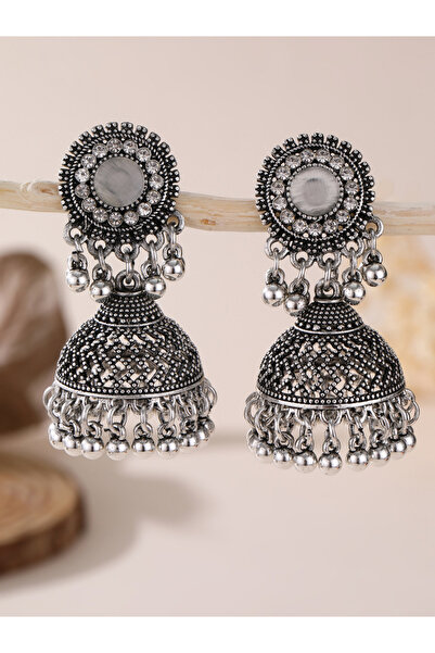 Take Two By Styli Silver Texture Bell Shape Jhumka Earrings