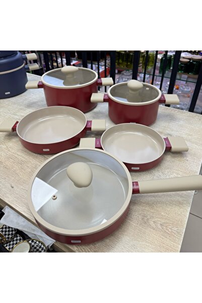 DGCHOME طقم أواني طهي بروشيف مكون من 8 قطع بطلاء كريستالي باللون العنابي