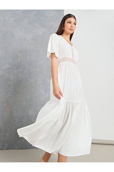 Take Two By Styli Lace Insert V Neck A-Line Maxi Dress