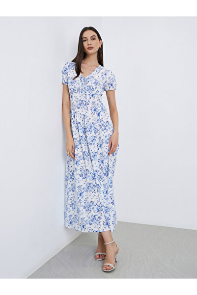 Take Two By Styli Floral Print V Neck Maxi Dress