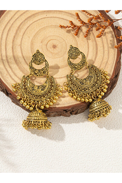 Take Two By Styli Gold Tone Texture Bell Jhumka Earrings