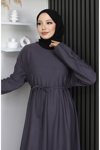 sefamerve Premium Fabric Belted Dress 2165-02 Anthracite