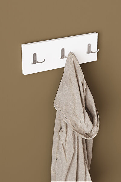 DEKORFİM Modern wall hanger Luna, 3 metal hooks, glossy white, melamine chipboard, 35x12cm