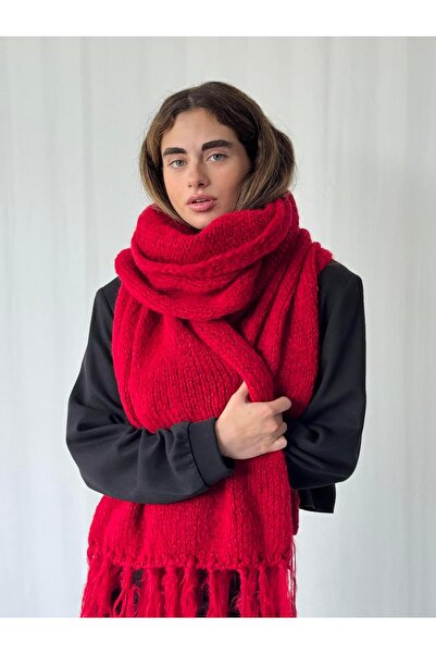 Retrobird Large Size Soft Knitted Scarf Women's Red