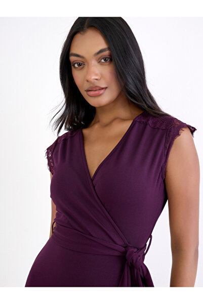 Styli Women Purple Lace Detail Sleeveless A-Line Midi Dress