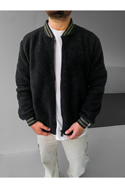 NO1 KONSEPT Μαύρο βελούδινο μπουφάν κολλεγίου με φερμουάρ