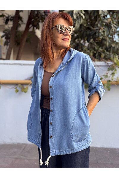 DenizEge Μπουφάν με κέντημα στην πλάτη Liyosel με κουκούλα