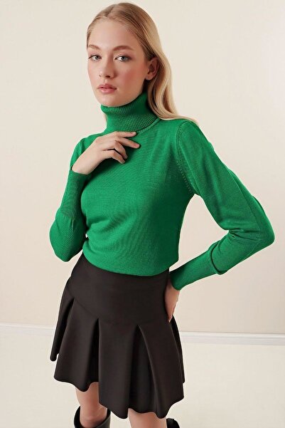 onno style women Plain Fishing Collar Basic Sweater