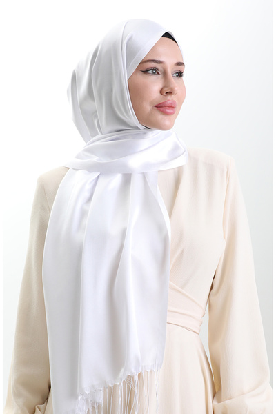 sefamerve شال فيسكوز طويل مهدب 70331-02 أبيض