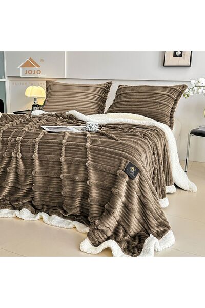 JOJO HOME Κουβέρτα Cocolino από χοντρό γούνινο ύφασμα υψηλής ποιότητας 200x230cm + 2 μαξιλαροθήκες 50x70cm, καφέ