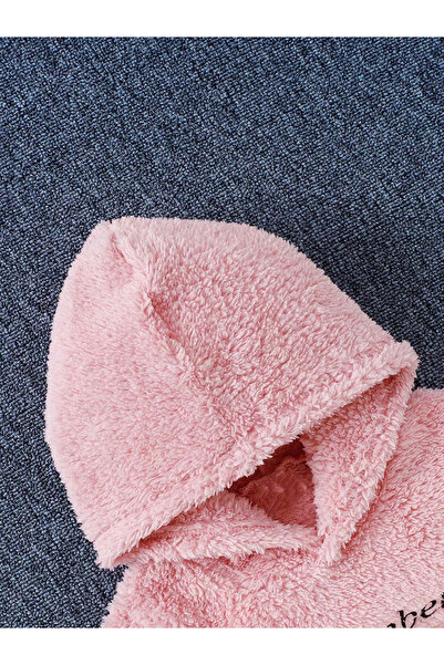 Take Two By Styli Girl's Furry Slogan Print Long Sleeve Hoodie Dress