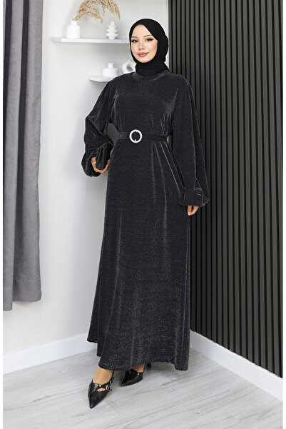 sefamerve Βραδινό φόρεμα από ύφασμα Scuba Glitter 0207A-01 Μαύρο