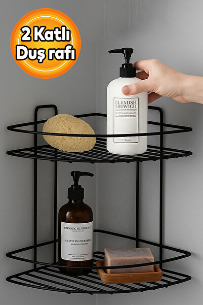 Badem10 Чорний двоярусний душовий шафка для шампуню Кутовий полиця Організато...