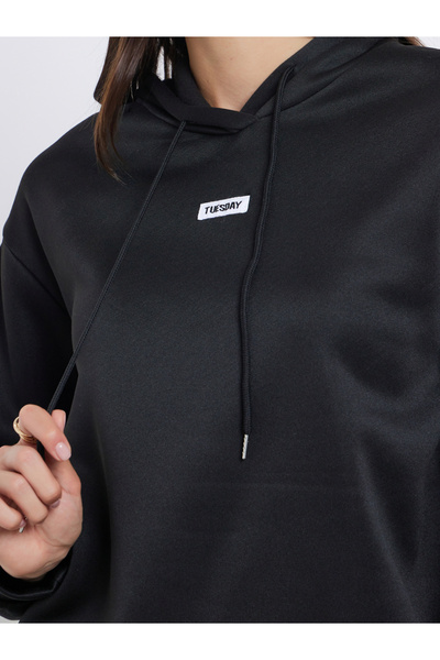 Styli Black Patch Detail Hoodie and Joggers Set