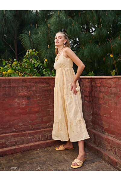 Sassafras By Styli Beige Strappy A-Line Maxi Dress