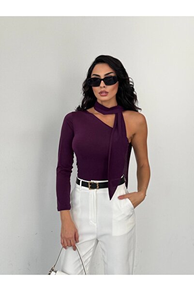 HEDEF DAİSY Γυναικεία μπλούζα με μονόχρωμο μωβ χρώμα με λεπτομέρεια στο λαιμό...