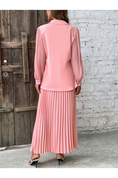 Take Two By Styli Pink Wrap Blazer and Pleated Skirt Co-ords