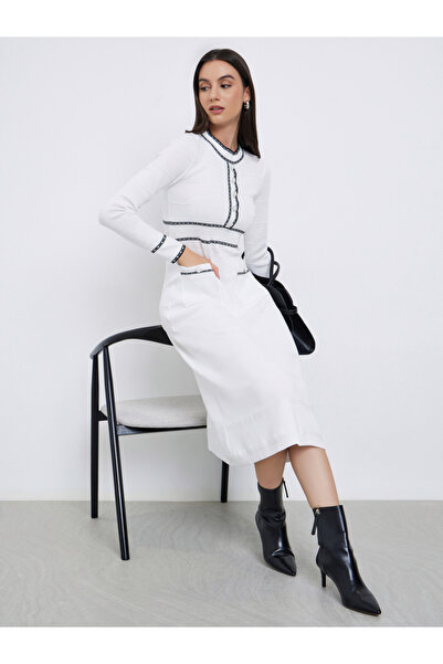 Take Two By Styli White Knitted Sweater Midi Dress