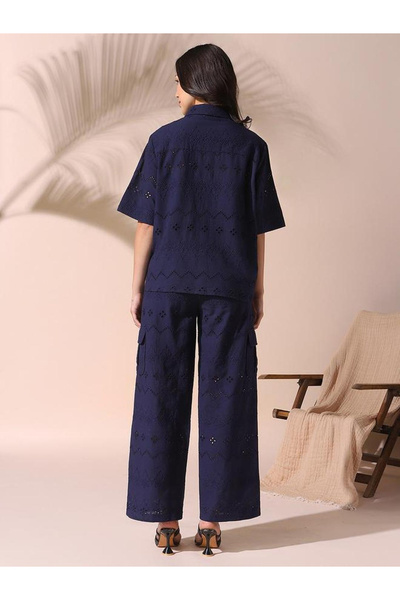 Dennis Lingo By Styli Schiffli Cotton Shirt and Pants Co-Ords