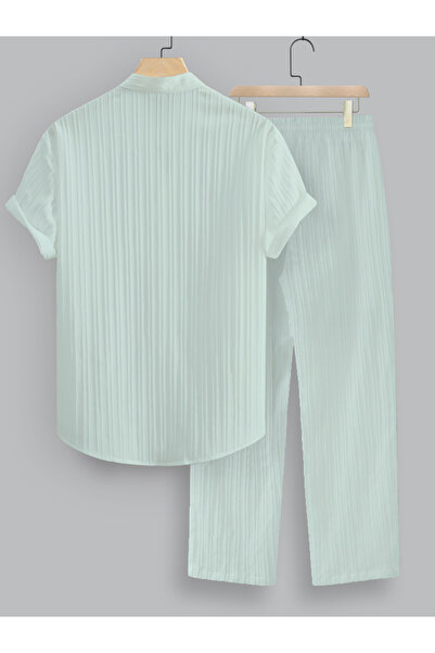 Take Two By Styli Men Green Textured Shirt and Pants Co-Ords