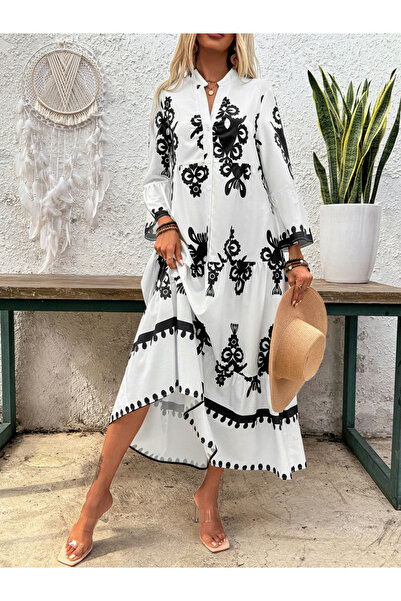 Take Two By Styli Floral Embroidered Ruffle Hem Maxi Dress