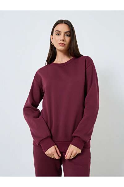 Styli Burgundy Regular Fit Plain Sweatshirt and Joggers Co-ords