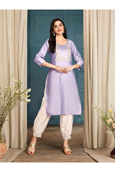 Ishin By Styli Lilac Poly Viscose Kurta and Pants Set