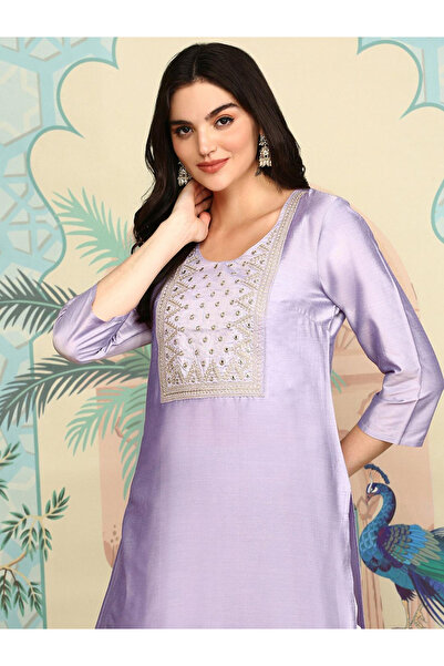 Ishin By Styli Lilac Poly Viscose Kurta and Pants Set