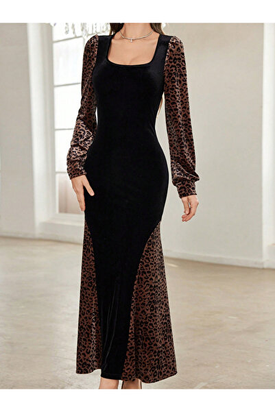 Take Two By Styli Black Animal Print Bodycon Maxi Dress