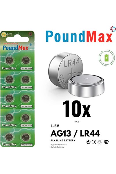 PoundMax 10 Adet LR44 AG13 A76,G13, L1154,SR44, G13A 1,5 V Alkalin Düğme Pil Paketi uzun raf ömrü
