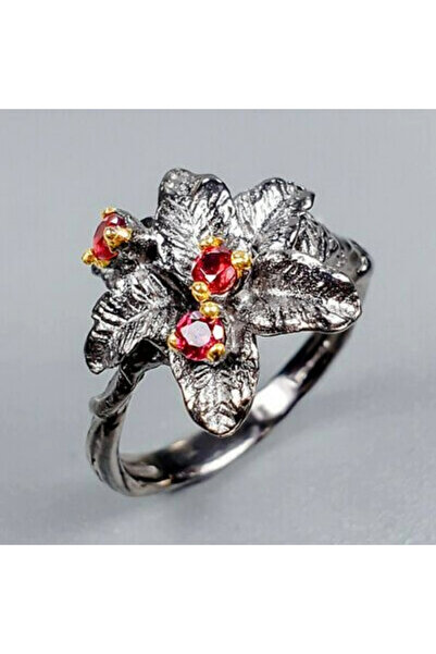 FashionBijoux Inel floral din argint 925 cu rodolit, 6.5