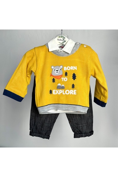 Victorino 3-piece set with shirt and sweater featuring a little bear