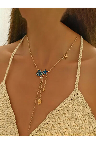 Take Two By Styli قلادة ذهبية اللون على شكل حرف Y من صدفة البحر