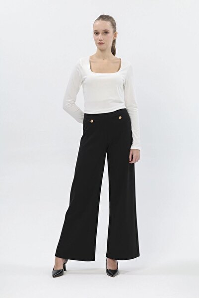 Fashion Friends Stretchy High Waist Culotte Pants Black