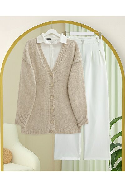 Modamorfo Buttoned Front Knitted Sweater Cardigan - Light Mink