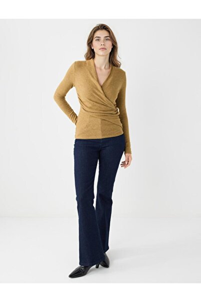 Jimmy Key Πλεκτή μπλούζα με μαλακή υφή διπλό πέτο λαιμόκοψης Oil Green