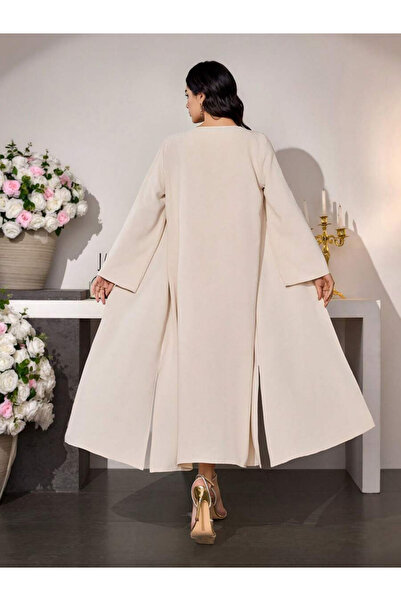 Take Two By Styli Beige Embroidered Midi Dress and Kimono Co-ords