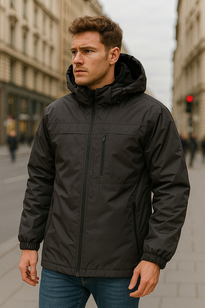 REMSA Ανδρικό χειμερινό παλτό με με κουκούλα τσέπες με λεπτομέρειες από φλις εσωτερικά 2540 Μαύρο