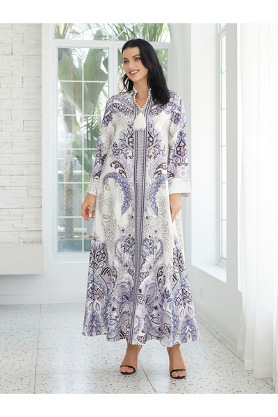 Take Two By Styli Floral Print Embellished Faux Pearl Tassel Jalabiya