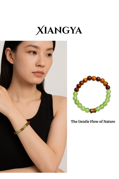 XIANGYA Beaded Bracelet For Ladies Green Sandalwood Bracelet with Jade Glass Beads
