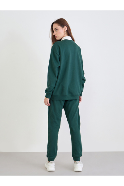 Styli Dark Green Longline Sweatshirt and Joggers Co-Ords