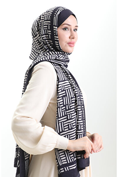 sefamerve Karaca natural fiber shawl 82008-15 dark navy blue cream